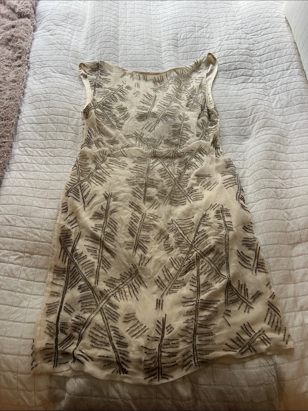 Alice + Olivia Ivory Mini Dress with Beaded Fern Motif